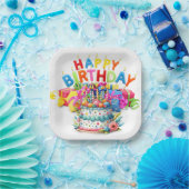 Buntes Glück zum Geburtstag Pappteller (Party)