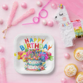 Buntes Glück zum Geburtstag Pappteller (Party)