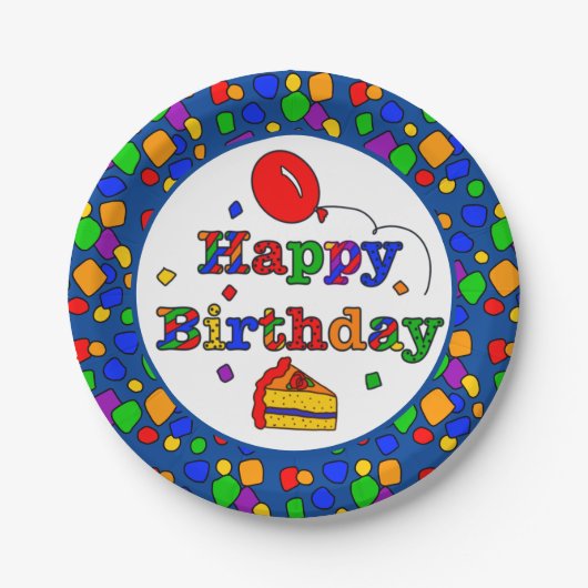 Buntes Glück zum Geburtstag Pappteller (Vorderseite)