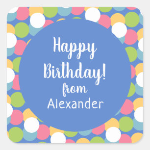 Buntes Glück zum Geburtstag von Name Blue Quadratischer Aufkleber