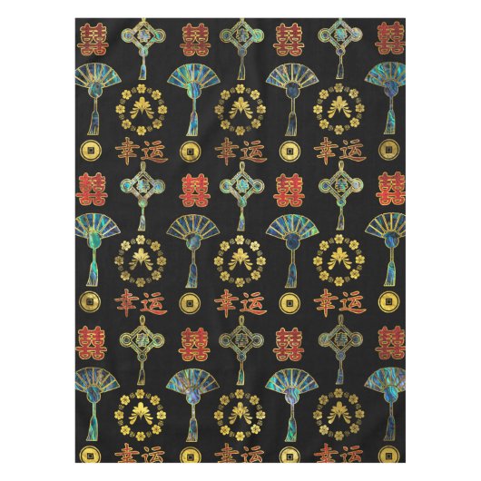 Buntes glückliches chinesisches Symbol-Muster Tischdecke (Vorderseite)