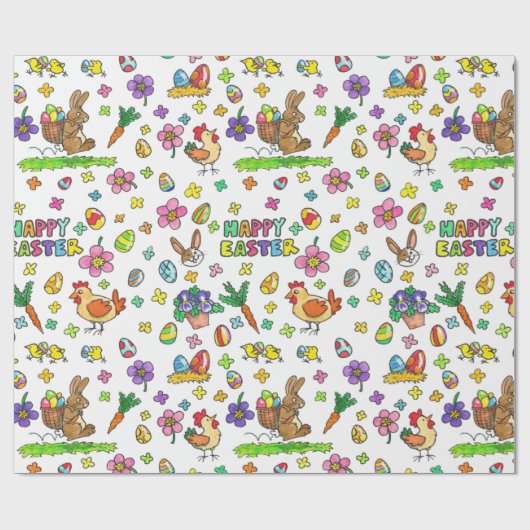 Buntes glückliches Ostern Geschenkpapier (Flach)