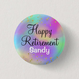 Buntes Glückliches Rentner-Einhorn Gold-Glitter Button