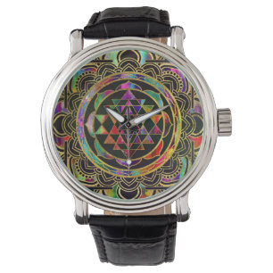 Buntes Gold gerahmtes Sri Yantra Sri Chakra Armbanduhr
