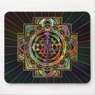 Buntes Gold gerahmtes Sri Yantra Sri Chakra Mousepad