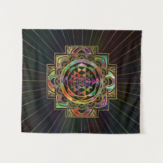 Buntes Gold gerahmtes Sri Yantra Sri Chakra Wandteppich (Vorderseite (Horizontal))
