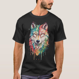 Buntes Graffiti Gemaltes Wolfporträt T-Shirt
