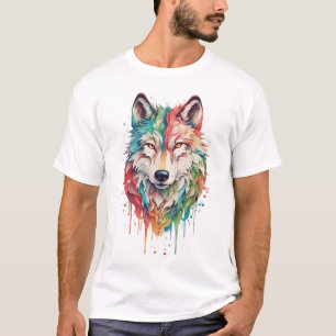 Buntes Graffiti Gemaltes Wolfporträt T-Shirt