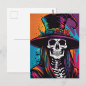 Buntes, graues SchädelHalloween Postkarte (Vorne/Hinten)