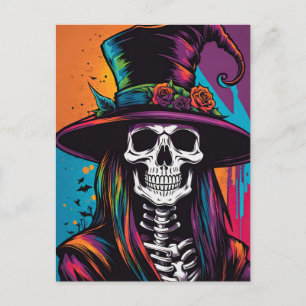 Buntes, graues SchädelHalloween Postkarte