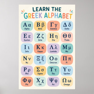 Buntes griechisches Alphabet für Kinder zum Lernen Poster
