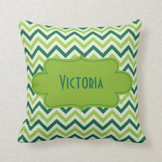 Buntes grünes Zickzack Muster mit Aufkleber Kissen