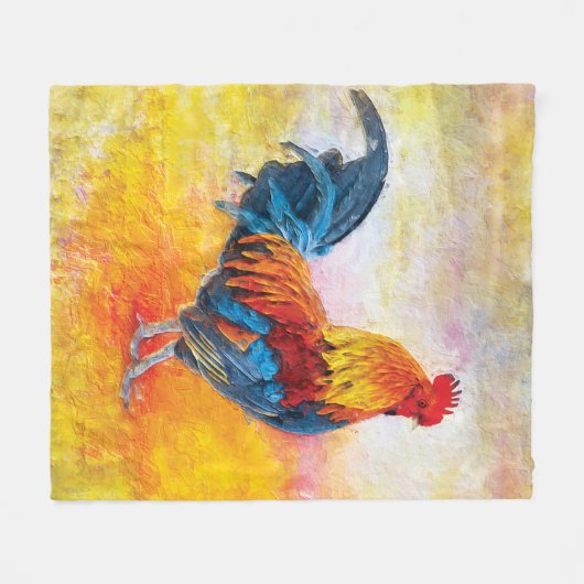 Buntes Hahn-Digital-Kunst-Ölgemälde Fleecedecke (Vorderseite (Horizontal))