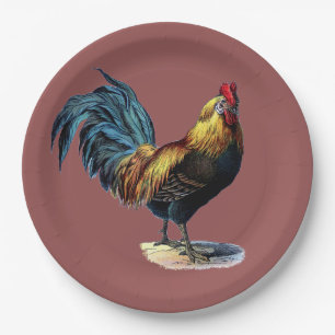 Buntes Hahn-Land-Huhn Vintages Marsala Pappteller