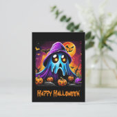 Buntes Halloween Ghost Pumpkin Happy Halloween Postkarte (Stehend Vorderseite)