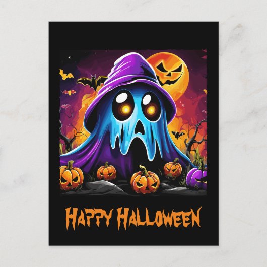 Buntes Halloween Ghost Pumpkin Happy Halloween Postkarte (Vorderseite)