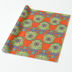 Buntes Hamsa Handmuster mit Paisley Geschenkpapier