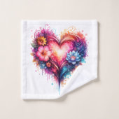 Buntes Herz-Badewäsche-Design Badhandtuch Set (Waschlappen)