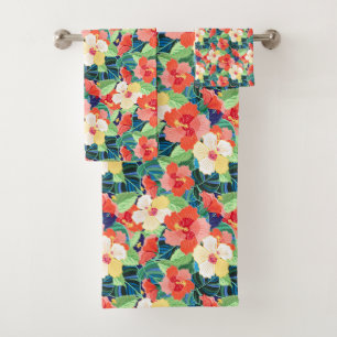 Buntes Hibiskus-Muster Badhandtuch Set