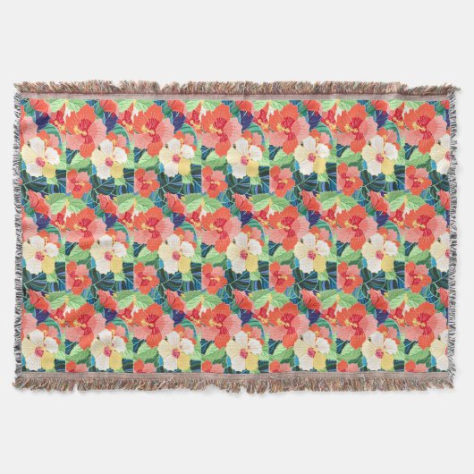 Buntes Hibiskus-Muster Decke (Vorderseite)