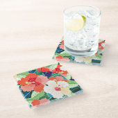 Buntes Hibiskus-Muster Glasuntersetzer (Schrägansicht)