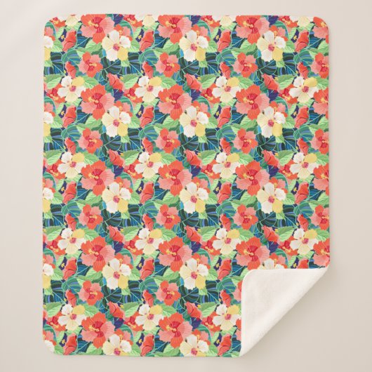 Buntes Hibiskus-Muster Sherpadecke (Vorderseite)