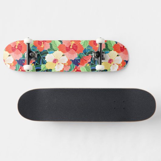 Buntes Hibiskus-Muster Skateboard (Horizontal)