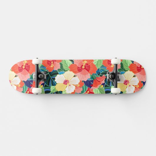 Buntes Hibiskus-Muster Skateboard (Horizontal)