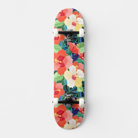 Buntes Hibiskus-Muster Skateboard (Vorderseite)
