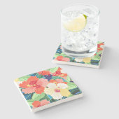 Buntes Hibiskus-Muster Steinuntersetzer (Seitenansicht)