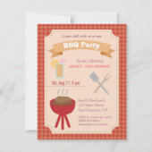 Buntes Hinterhof-Grillen-Party, kariertes Muster Einladung (Vorderseite)