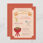 Buntes Hinterhof-Grillen-Party, kariertes Muster Einladung (Vorne/Hinten)