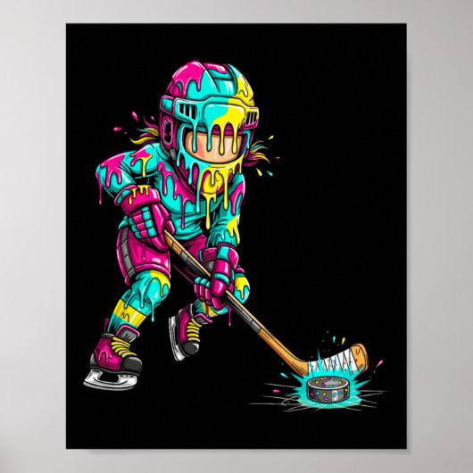 Buntes Hockey-Eis-Drip-Player (1) Poster (Vorne)
