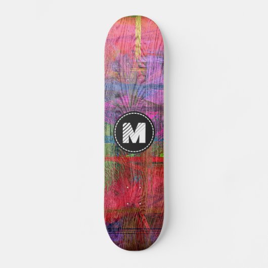 Buntes hölzernes Korn-Beschaffenheits-Monogramm Skateboard (Vorderseite)