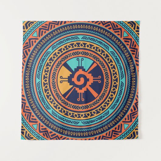 Buntes Hunab Ku Mayasymbol Wandteppich (Vorderseite)