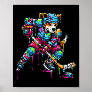 Buntes Hund-Hockey-Eiscreme-Tropf-Spieler Poster