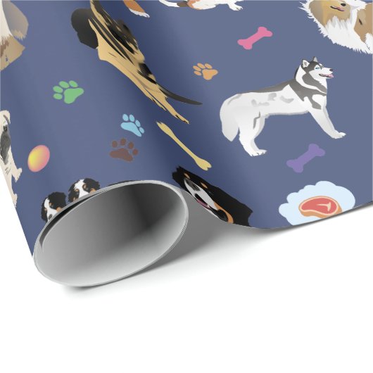 Buntes Hundemuster Geschenkpapier (Rolleneckpunkt)