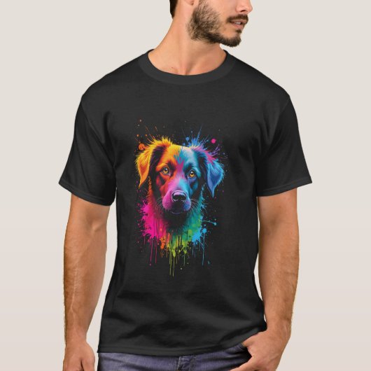 Buntes Hundeporträt T-Shirt (Vorderseite)