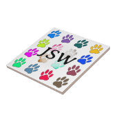 Buntes Hundpaw-Abdruck-Muster Quadratische Initial Fliese (Seite)