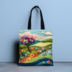 Buntes imitiertes Wollfilz Blumiges Land Landschaf Tasche