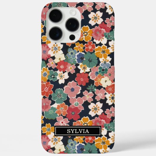 Buntes japanisches Blumenprint mit Monogramm Case-Mate iPhone Hülle (Rückseite)