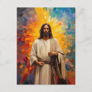 Buntes Jesus Christus Porträt Abstrakte Mosaikkuns Postkarte
