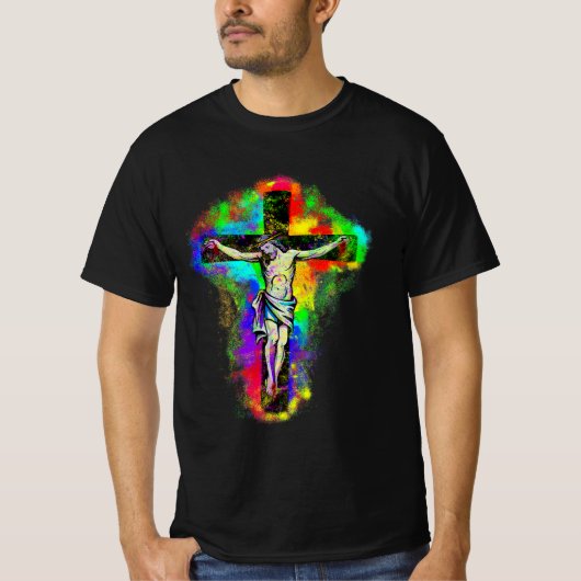 Buntes Jesus Kreuz T-Shirt (Vorderseite)