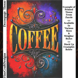 Buntes Kaffee-Café-Schild Design EY3 Decoupage Seidenpapier