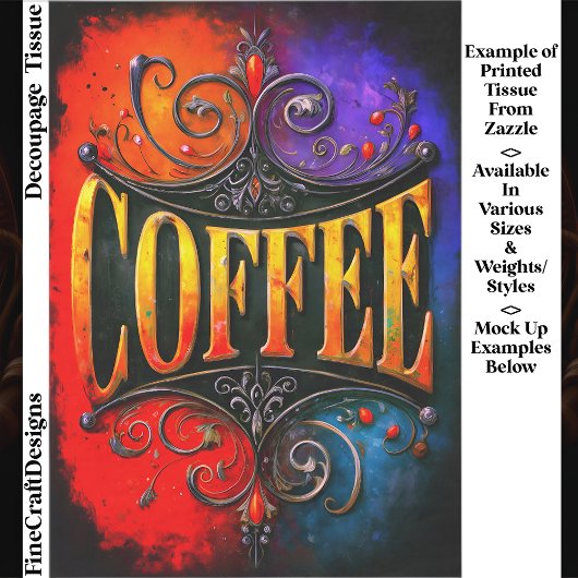 Buntes Kaffee-Café-Schild Design EY3 Decoupage Seidenpapier