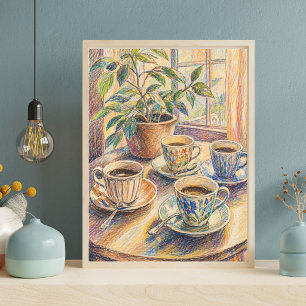 Buntes Kaffeetassen-Stillleben-Kunstposter, Gemütl Poster