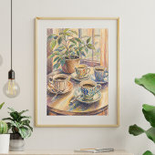 Buntes Kaffeetassen-Stillleben-Kunstposter, Gemütl Poster