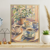 Buntes Kaffeetassen-Stillleben-Kunstposter, Gemütl Poster