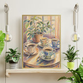 Buntes Kaffeetassen-Stillleben-Kunstposter, Gemütl Poster