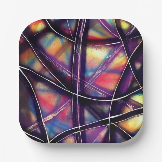 Buntes Kaleidoskop Pappteller (Vorderseite)